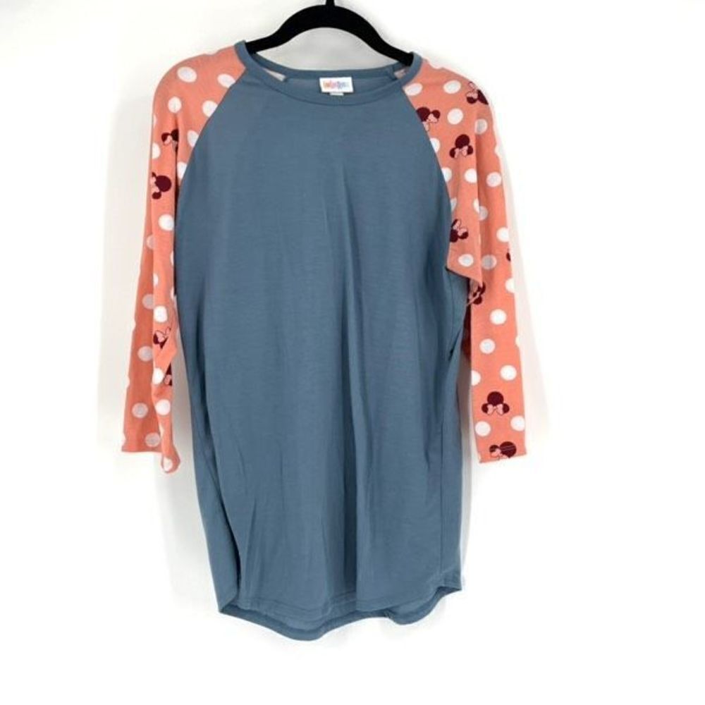 LuLaRoe Womens Disney Minnie Mouse 3/4 Sleeve Randy Top Blue Peach Size Small